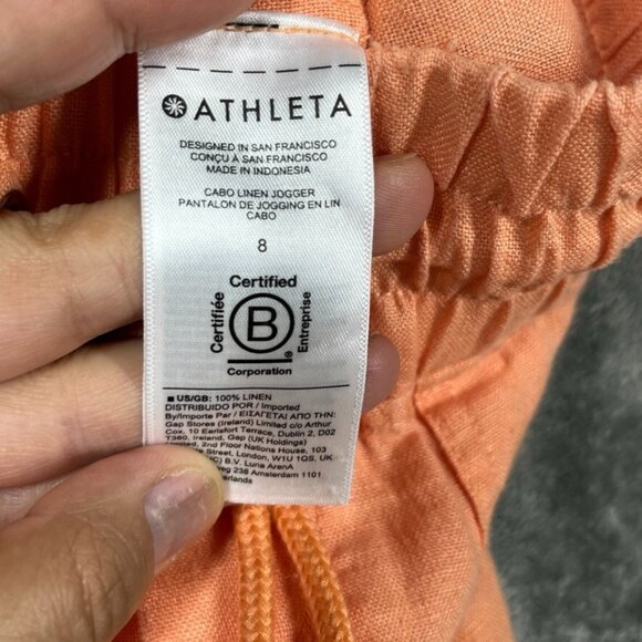 Athleta Cabo Linen Jogger Womens Size 8 Orange Peach Summer Zipped Pockets - Picture 4 of 11